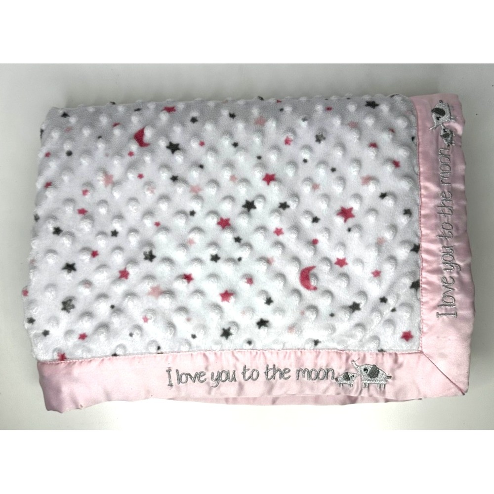Just Born Baby Blanket I love you to the moon Elephants Pink Dots Texture